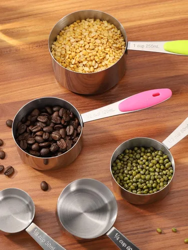 Miniatura 6 de Joyhill Juego de 10 tazas y cucharas medidoras de acero inoxidable, juego de tazas medidoras de metal anidadas con mangos de silicona de tacto suave