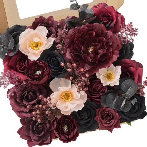 Miniatura 9 de Serwalin 2 Piezas Flores Artificiales Blancas Rosas Falsas Flores de Espuma de Seda Juego de Caja para Manualidades DIY Ramos de Pastel de Boda Un