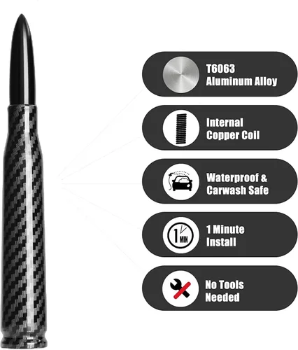 Miniatura 3 de Antena de bala Calibre 50 para auto y camión con diseño de bandera americana Compatible con Ford F150 F250 F350, Dodge RAM 1500, Chevy Silverado