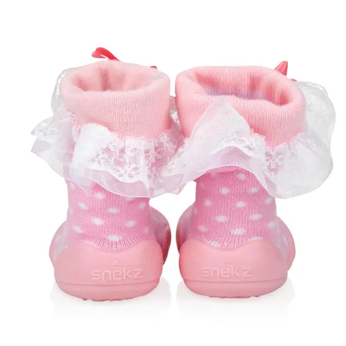 Miniatura 21 de Nuby Snekz - Zapatos cómodos de suela de goma para primeros pasos, lunares rosados, talla S, 7-14 meses