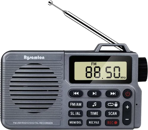 Miniatura 10 de Radio AM/FM portátil, grabadora de radio digital, altavoz Bluetooth 5.0, función de alarma y sueño, pantalla de hora de 12/24 horas (amarillo verde)