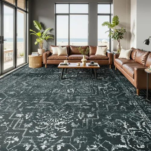 Miniatura 100 de Alfombra de pasillo profundo azul 2x8, alfombra de pasillo lavable antideslizante para entrada interior, alfombra de medallón vintage de 0.27