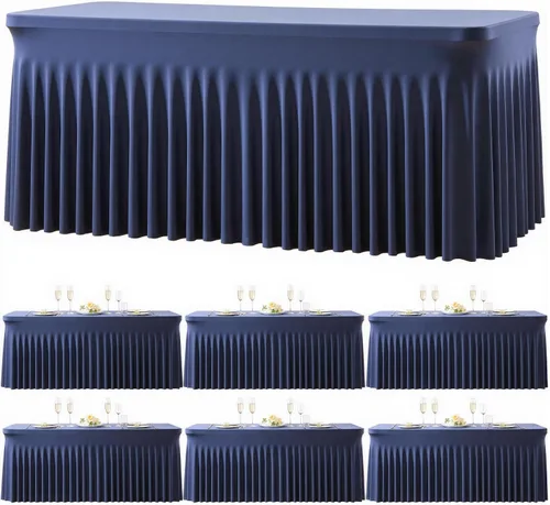 Miniatura 31 de Paquete de 2 manteles color azul bebé para mesas rectangulares de 6 pies, mantel ajustable de elastano, fundas de mesa elásticas de 6 pies, manteles