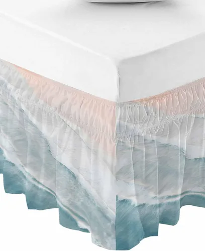 Miniatura 13 de Falda de cama de lunares tamaño Queen de 16 pulgadas de caída, falda de cama elástica ajustable con volantes para cama Queen, diseño de acuarela