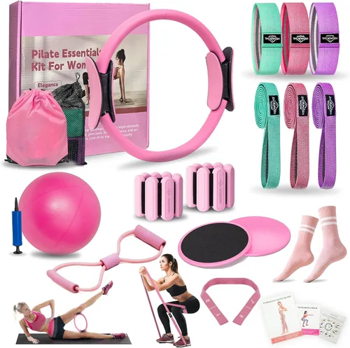 Miniatura 11 de DICYWUDI Kit esencial de pilates para mujeres caseras, equipo de pilates para entrenamientos, 6 bandas de resistencia de tela, anillo de yoga