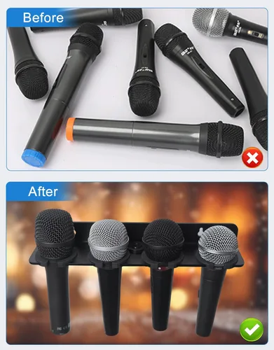 Miniatura 6 de Soporte de micrófono múltiple para micrófonos con cable e inalámbricos, soporta hasta 4 micrófonos, organizador de micrófono múltiple para soporte