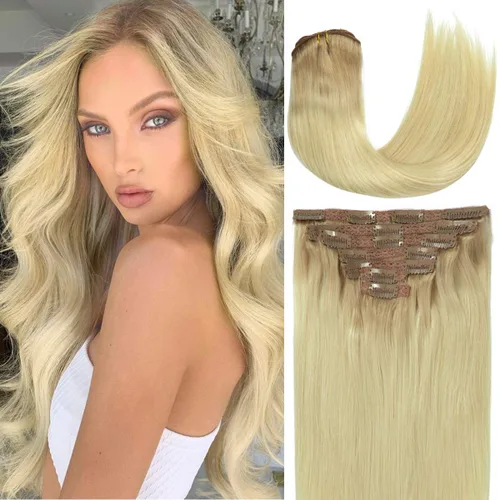 Miniatura 20 de Caliee Extensiones de cabello con pinzas de cabello humano 14 pulgadas Color 1 Negro azabache trama doble invisibles Extensiones de cabello humano