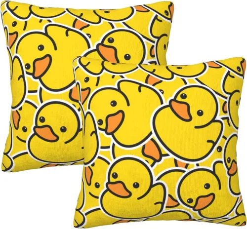 Fiokroo Juego de 2 fundas de almohada de goma con diseño de patos de dibujos animados amarillos, fundas de almohada cuadradas para sofá, dormitorio,