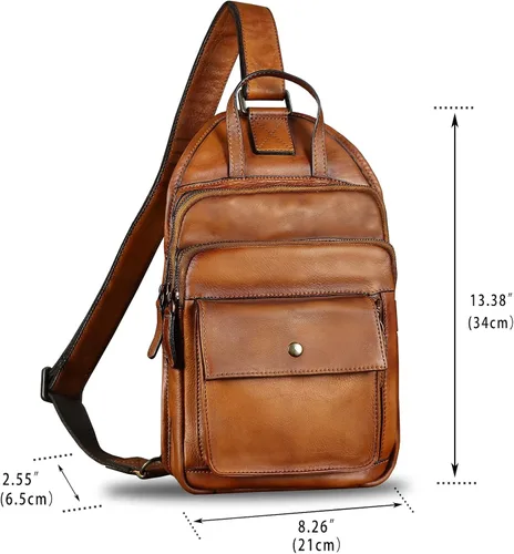 Miniatura 5 de Bolso bandolera de cuero genuino para hombres y mujeres, estilo vintage, de cuero real, a la moda, mochila bandolera para el hombro, bolso cruzado