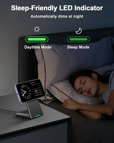 Miniatura 4 de NANAMI Soporte de cargador inalámbrico magnético de 25 W, cargador de teléfono magnético rápido, alineación N52, ajustable en 360°, LED