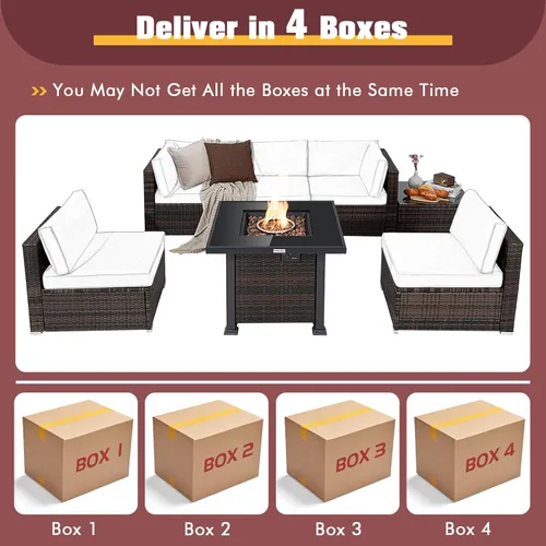 Miniatura 4 de Tangkula Juego de muebles de patio de 7 piezas con mesa para fogata, 50,000 BTU 32 pulgadas de propano con cubierta impermeable, juego de mimbre