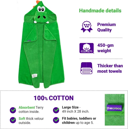 Miniatura 4 de Toalla de animal con capucha calidad premium: ultra suave, súper absorbente, XL 49 x 28 pulgadas, para niños y bebés, para baño, playa, piscina