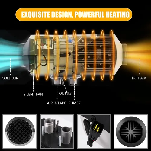 Miniatura 9 de WAYSKA - Calentador de aire diésel de 12 V, 1.3 galones, 2 kW, silenciador, calentador de estacionamiento diésel con termostato LCD y control remoto