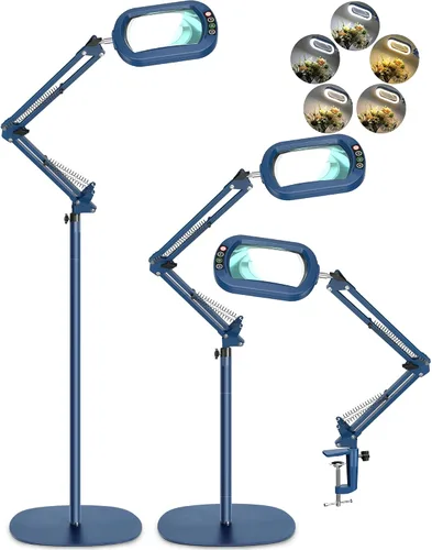 Miniatura 11 de Lupa grande 12X con luz y soporte, cristal real, 5 modos de color, lámpara de pie LED regulable sin escalones, brazo oscilante, 3 en 1, lupa