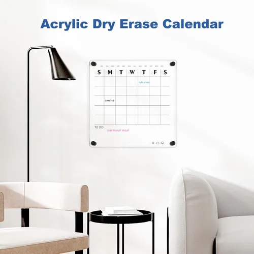 Miniatura 7 de Pizarra Blanca Acrílica para Pared, Pizarra Blanca Semanal Transparente de 12" x 12", Pizarra Blanca de Planificación Semanal Pequeña para Pared