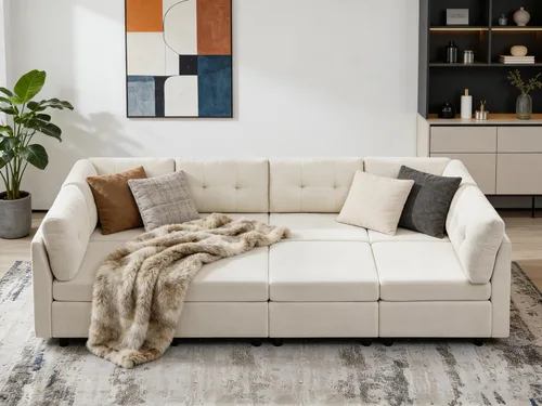 Miniatura 16 de VANOMi - Sofás seccionales de 6 plazas para sala de estar, sofá modular convertible de 118" en forma de nube, cómodos sofás de chenilla y sofás