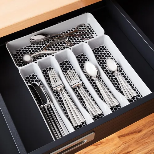 Miniatura 10 de Spectrum Diversified Hexa - Bandeja organizadora de cajones de cocina moderna, utensilios y cubiertos, organizador de 6 divisores, 13 x 16, gris