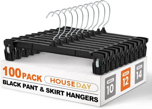 Miniatura 11 de HOUSE DAY Perchas para pantalones y faldas - Juego de 10 perchas para pantalones con clips grandes antideslizantes - Perchero para armario