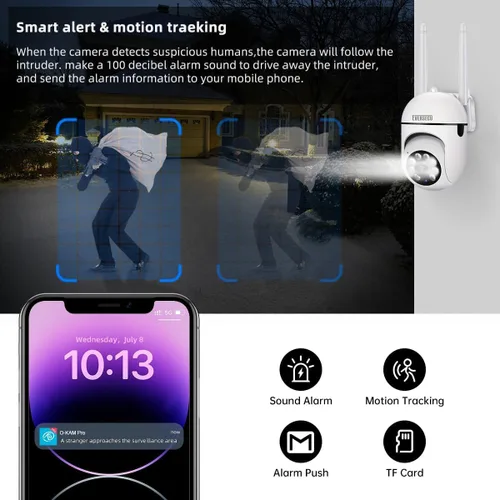 Miniatura 5 de EVERSECU Cámara de seguridad PTZ WiFi para exteriores 1080P, WiFi 5G, seguimiento automático, audio de 2 vías, visión nocturna Spotlight, compatible