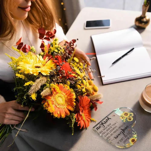 Miniatura 5 de Yulejo Regalo de girasol para mujer, decoración de escritorio de girasol, acrílico inspirador, citas de oficina, recuerdo para amigas, Navidad