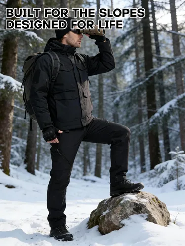 Miniatura 9 de FREE SOLDIER Chaqueta de esquí impermeable para hombre, abrigo cálido de invierno para nieve, snowboard con múltiples bolsillos, capucha desmontable