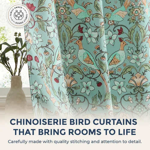 Miniatura 2 de HLC.ME Florence - Cortinas con estampado floral y de pájaros, con pestaña trasera y bolsillo para barra, cortinas para oscurecer el dormitorio