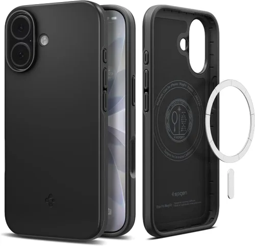 Miniatura 16 de Spigen Thin Fit MagFit Funda diseñada para iPhone 16 [Carcasa rígida] [Protección de grado militar] Compatible con MagSafe - Negro