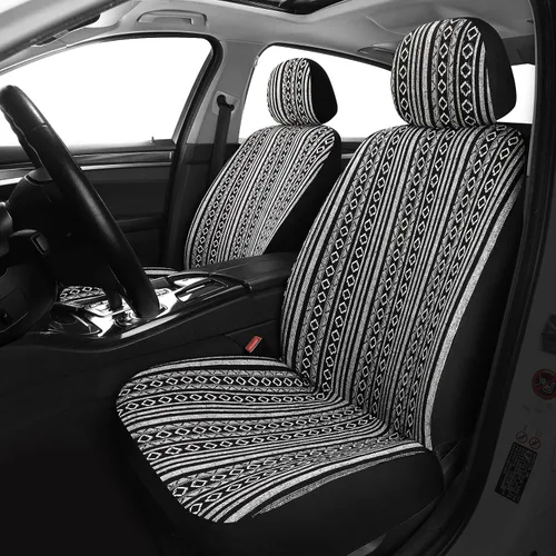 VarCozy Manta de sillín Baja Fundas de asiento delanteras para sedán, SUV, camioneta, Funda de asiento tejida universal de rayas coloridas,
