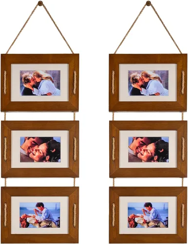 Miniatura 10 de DLQuarts Marcos de Fotos Colgantes 5x7 Collage Decoración de Pared, Marcos de Fotos de 3 Aberturas 5x7 sin Paspartú y 3.5x5 con Paspartú, Madera
