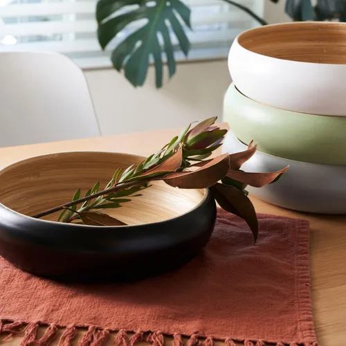 Miniatura 4 de Tazón de Frutas para Encimera de Cocina, Tazón Decorativo, Tazón Grande de Servicio o Cesta de Frutas para Cocina de Bambú Trenzado (Negro)