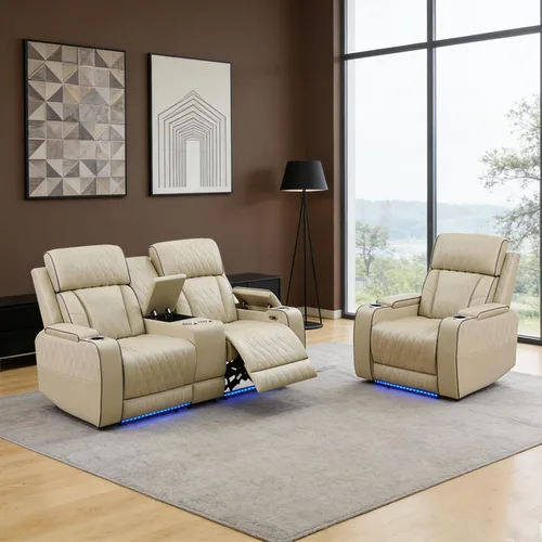 Miniatura 41 de Sofá reclinable individual eléctrico para muebles de sala de estar, silla reclinable de cuero con luces LED, puertos USB, almacenamiento oculto
