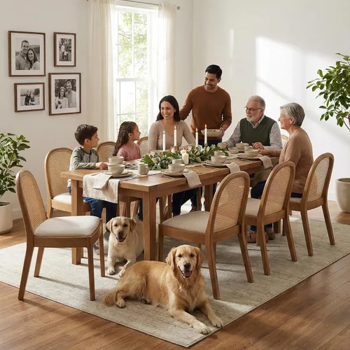 Miniatura 11 de LukeAlon Juego de 2 sillas de comedor de lino, sillas laterales de caña tejida natural con patas de madera maciza, sillas de comedor de mediados