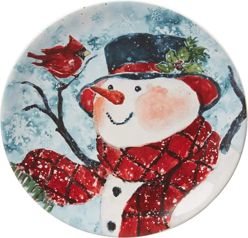 Miniatura 4 de Juego de vajilla de 16 piezas con diseño de muñeco de nieve de acuarela, servicio