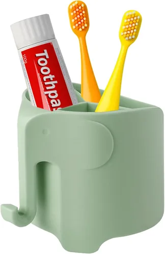 Miniatura 14 de Soporte para cepillo de dientes de elefante para niños pequeños, con ventosa, bonito soporte para cepillos de dientes para niños, para baño, con 3