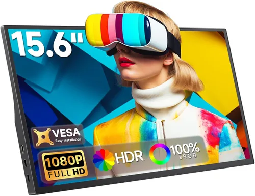 Miniatura 10 de Monitor Portátil de 15.6 Pulgadas 1080P FHD IPS Pantalla de Juegos con USB-C y HDMI, Segunda Pantalla Externa Ultra-Delgada con Cubierta Inteligente