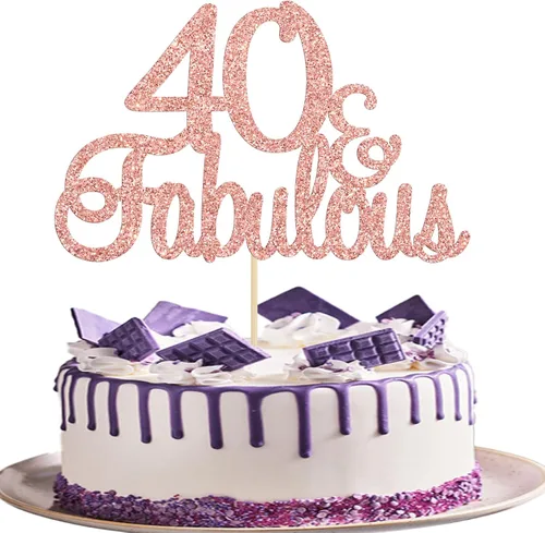 Miniatura 20 de Gyufise 1 decoración de pastel de 10 y fabulosa decoración de pastel de oro rosa con purpurina de diez y fabulosos adornos para tartas de feliz 10º