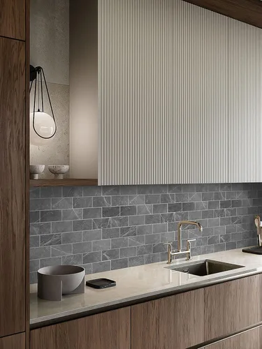 Miniatura 5 de COLAMO Azulejos de Metro Grandes de Lujo de 5 Hojas Gris Oscuro para Despegar y Pegar, Azulejos de Piedra Sintética Imitación Mármol