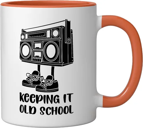 Miniatura 2 de Keeping It Old School 80s 90s Retro Cassette Radio Ceramic Mug, Orange/White