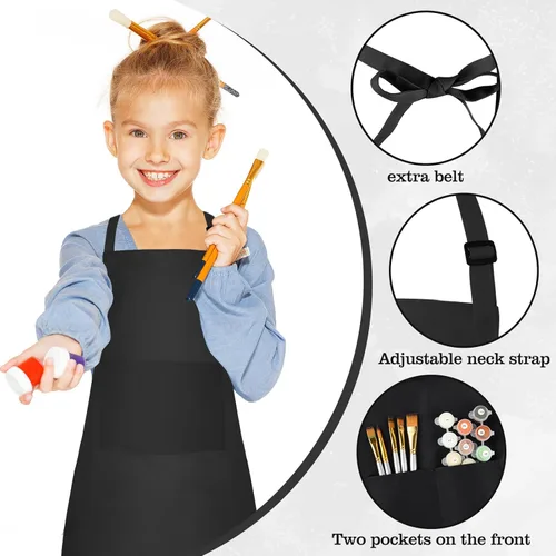 Miniatura 3 de MEEZY Juego de 3 delantales para niños con bolsillos, delantal ajustable para pintar, delantal de arte para niños, delantales de chef para niños
