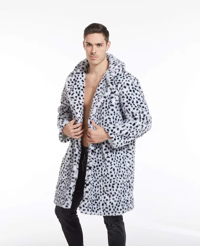 Miniatura 4 de UMREN Abrigos de piel sintética de leopardo para hombre, chaqueta larga de lujo, parka cárdigans