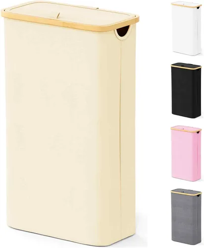 Miniatura 20 de SpaceAid Cesta de lavandería con tapa, 110L de gran capacidad, cesta alta para ropa con asas de bambú, cesta plegable para dormitorio, baño, Negro