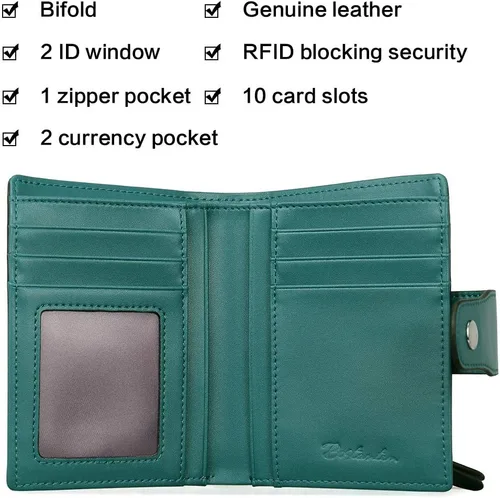 Miniatura 3 de BOSTANTEN - Billetera de cuero para mujer con bloqueo RFID, pequeña, con cremallera, de bolsillo, para tarjetas, con ventana para documento