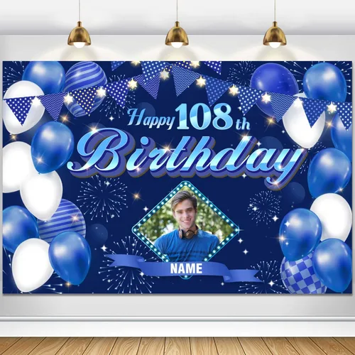 Miniatura 15 de Dicodes Fondo de decoración de feliz cumpleaños número 100 color azul marino personalizado, cartel con purpurina, pancarta, suministros