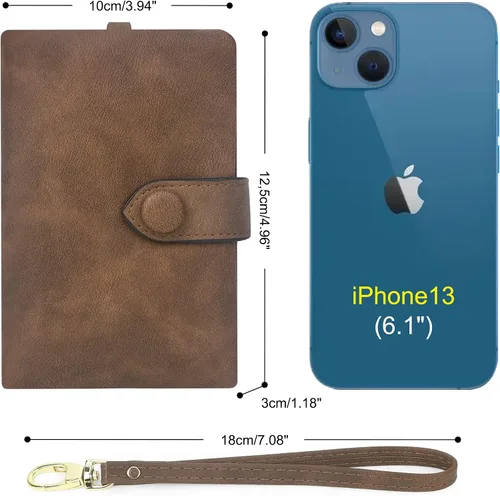 Miniatura 4 de Billeteras con bloqueo RFID para mujer, de gran capacidad, de cuero suave, cartera pequeña con correa para la muñeca, Marrón, Casual