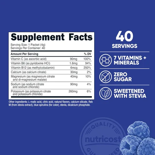 Miniatura 2 de Nutricost Complejo de electrolitos, sabor a frambuesa azul, 40 paquetes de varillas - Complejo de hidratación avanzada