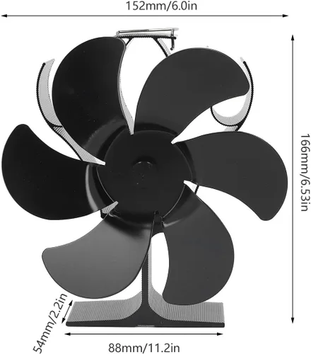 Miniatura 9 de Ventilador de estufa de 6 aspas, ventilador de estufa de leña con arranque automático, ventilador de chimenea, diámetro negro, circulación de aire