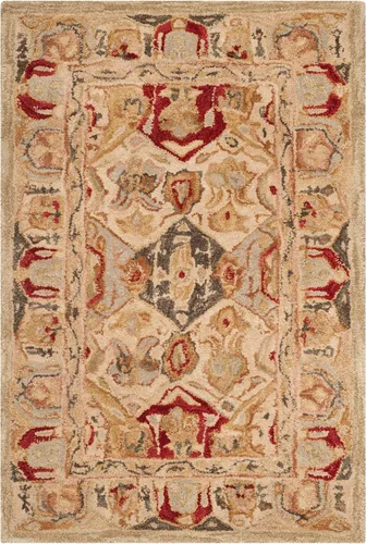 SAFAVIEH Anatolia Collection - Alfombra decorativa de 2 x 3 pies, beige y multicolor, hecha a mano, lana oriental tradicional, ideal para zonas de