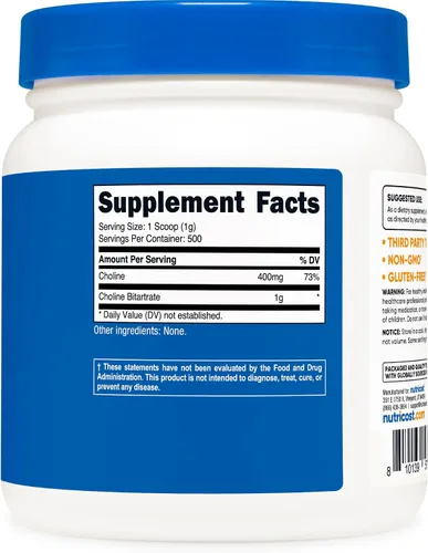 Miniatura 5 de Nutricost Polvo de bitartrato de colina pura 17.64 oz