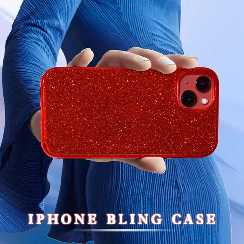Miniatura 4 de MATEPROX Funda compatible con iPhone 13 Mini, fundas protectoras Bling Sparkle para niñas y mujeres, diseño de Navidad (rojo)
