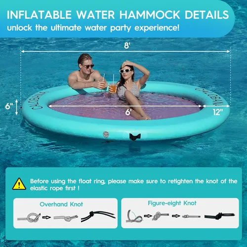 Miniatura 2 de CALOBANA Anillo Flotante Redondo Inflable Hamaca de Agua Flotadores de Río de Alta Resistencia Flotadores de Lago para Adultos Plataforma de Isla